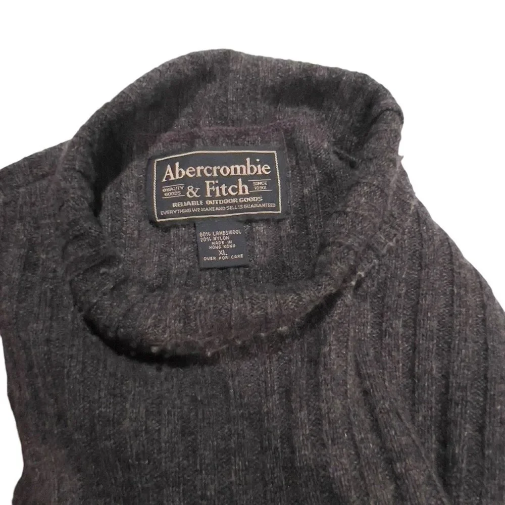 Vintage Abercrombie & Fitch Mockneck Sweater Size XL Gray Lambswool Patch Elbows